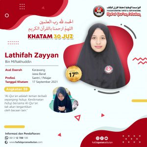 Lathifah Zayyan - Peserta Khatam 30 juz Karantina Tahfizh Angkatan ke-59