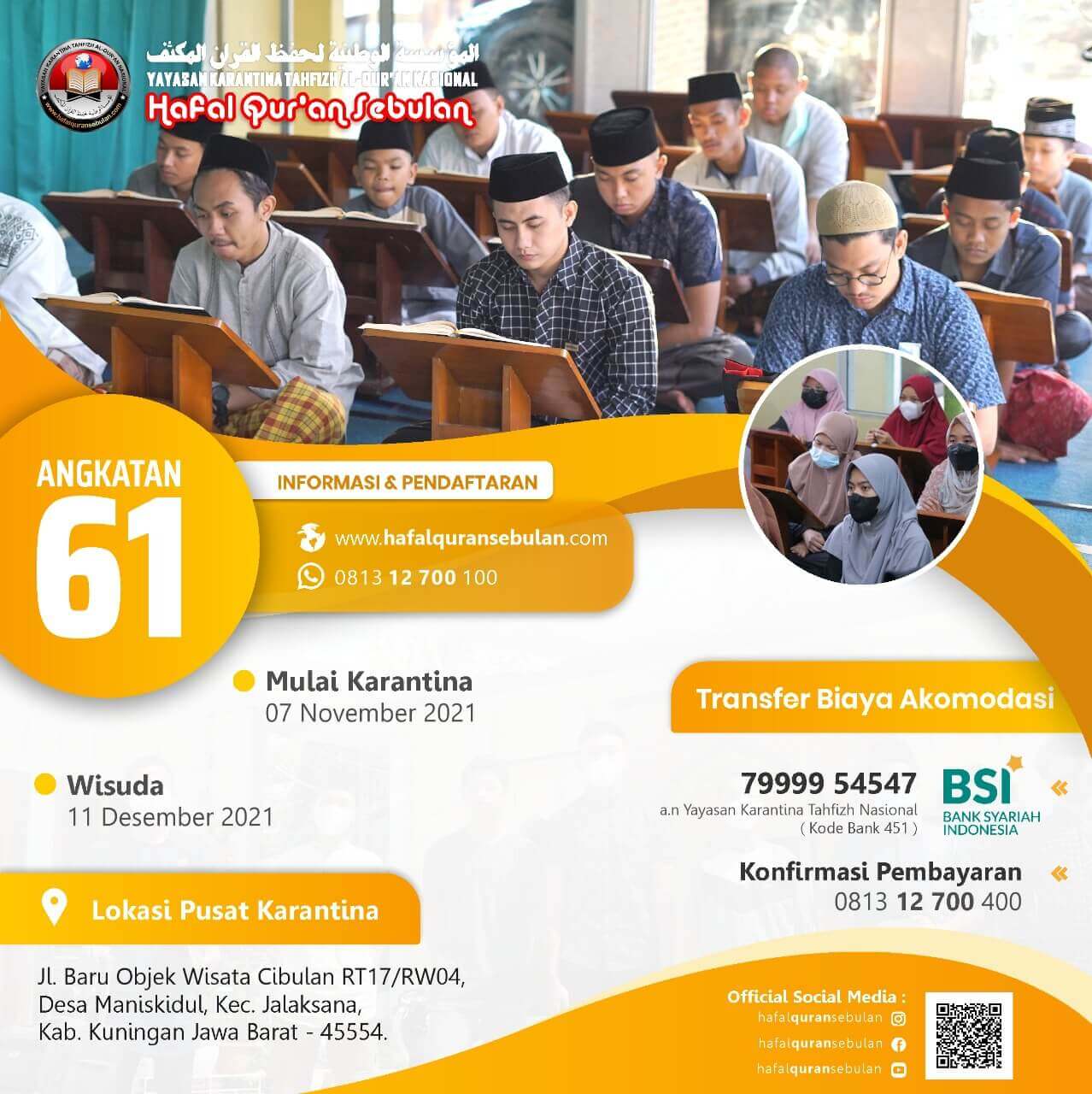 Pendaftaran Karantina Tahfizh Al-Quran Nasional angkatan ke-61